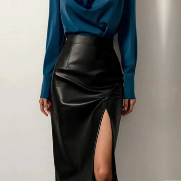 High Waist Leather Skirt - European and American Style