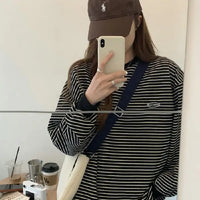 Loose Round Neck Striped Long-sleeved Sweater
