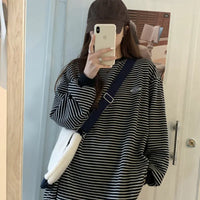 Loose Round Neck Striped Long-sleeved Sweater